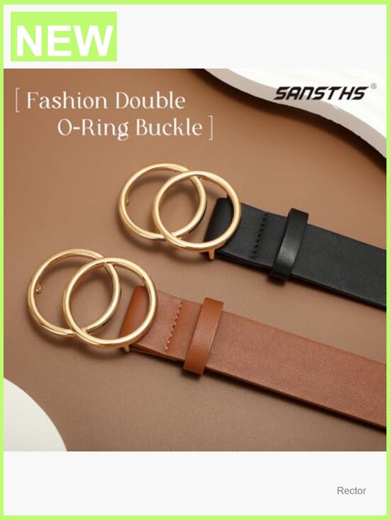2-Pack Faux Leather Belts with Double O Ring Buckle